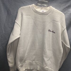 Ohio State textured knit swtr embroidered, cream color, mens L, Advance America